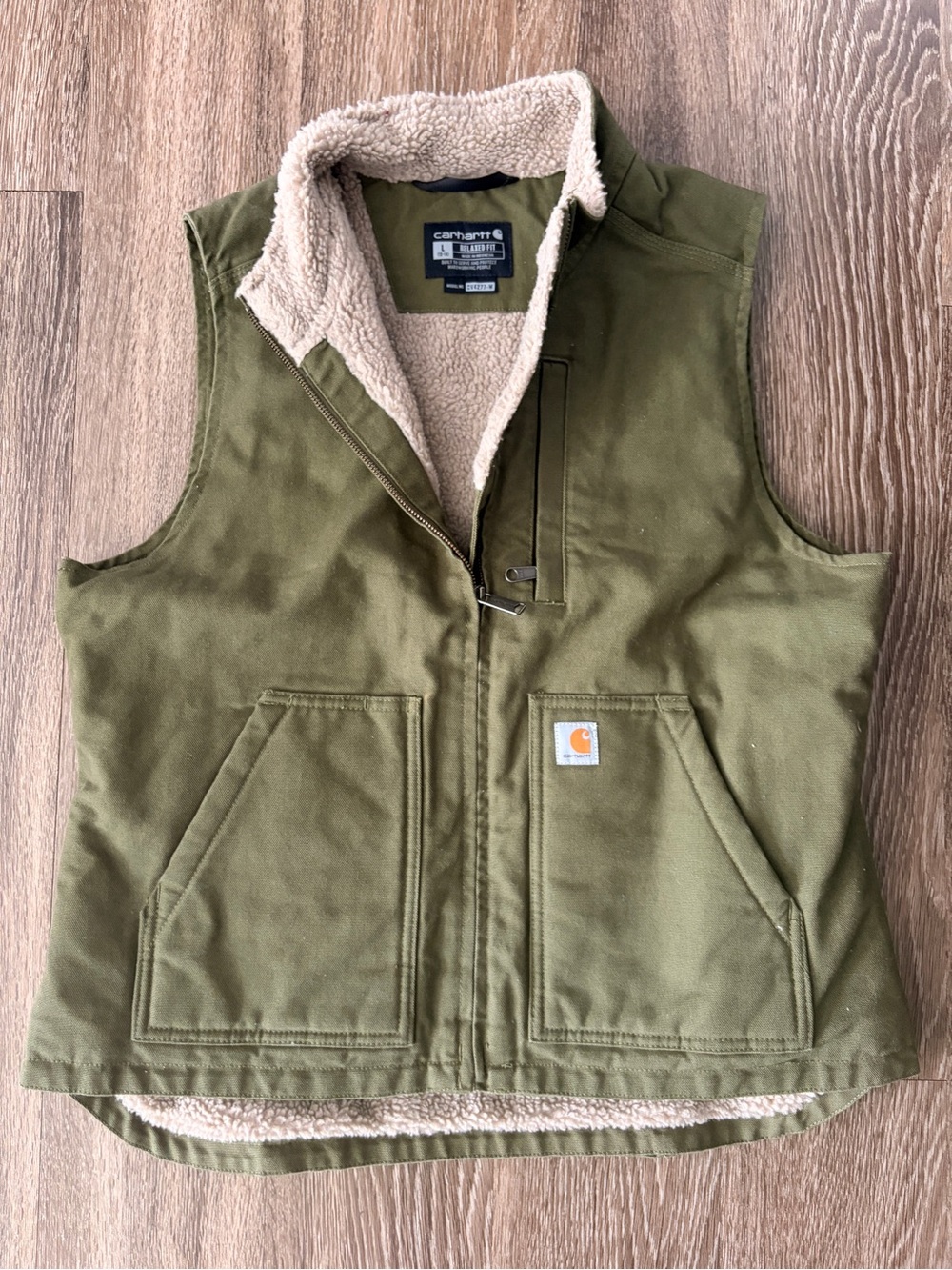 Carhartt Kids Olive Green Sherpa-Lined Canvas Vest